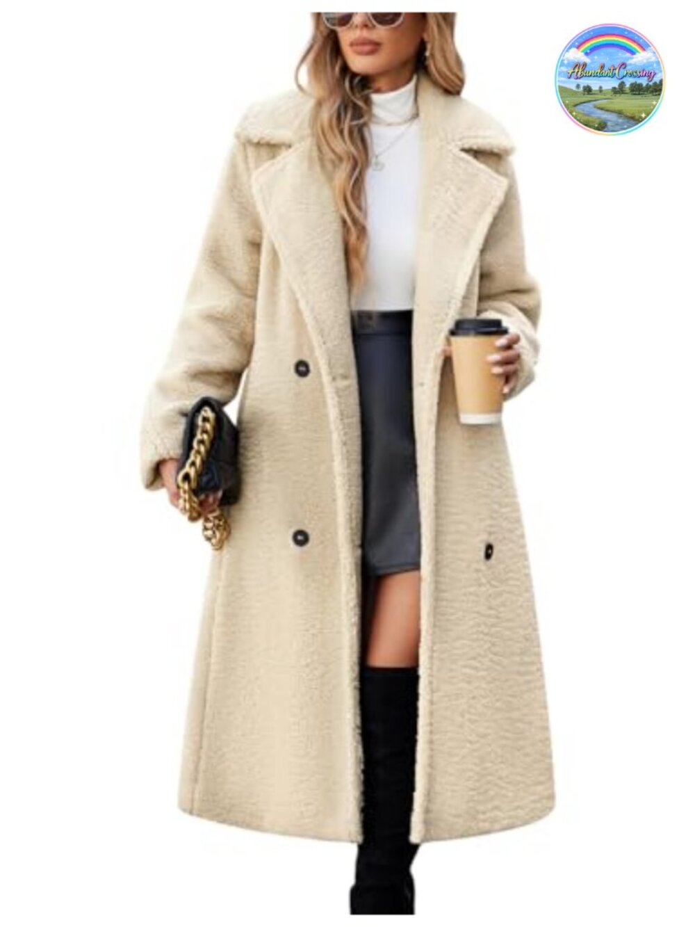 Women's Oversized Fleece Long Jacket Double-Breasted Faux Fur Warm Coat